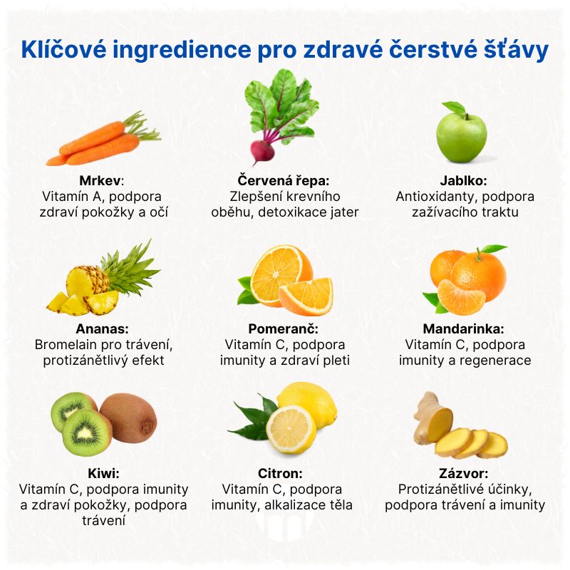 Klíčové ingredience pro zdravé čerstvé šťávy